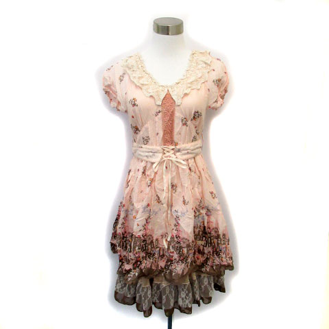 アクシーズファム Axes Femme ワンピース シャツ 半袖 ひざ丈 Vネック レース 花柄 リボン付き M マルチカラー ピンク Ms28 レディース 171 ベクトルパーク