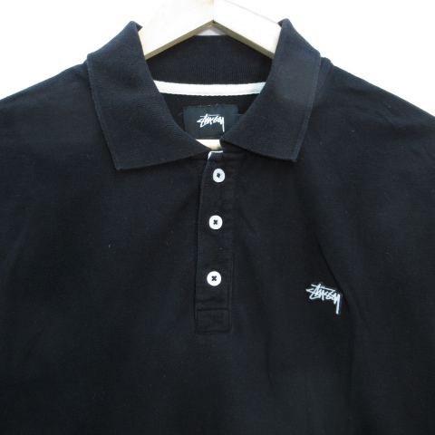 ステューシー STUSSY ポロシャツ 半袖 ポロカラー ロゴ刺繍 L 黒