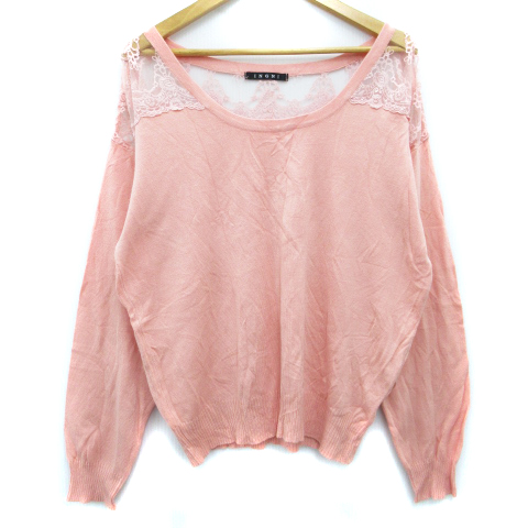 イング Ingni ニット カットソー 長袖 ラウンドネック 切替 レース シースルー M サーモンピンク Ff22 レディース 171 ベクトルパーク