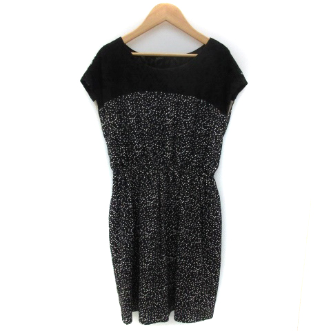 ドゥアルシーヴ Doux Archives ワンピース ひざ丈 ノースリーブ ラウンドネック ドット柄 レース 38 ブラック 黒 Ym36 レディース 171 ベクトルパーク