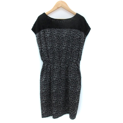 ドゥアルシーヴ Doux Archives ワンピース ひざ丈 ノースリーブ ラウンドネック ドット柄 レース 38 ブラック 黒 Ym36 レディース 171 ベクトルパーク