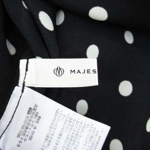 マジェスティックレゴン Majestic Legon ブラウス カットソー 七分袖 フレアスリーブ ボートネック 切替 フリル 透け感 ドット柄 水玉柄 M 黒 ベージュ ブラック Ff31 レディース 171 ベクトルパーク