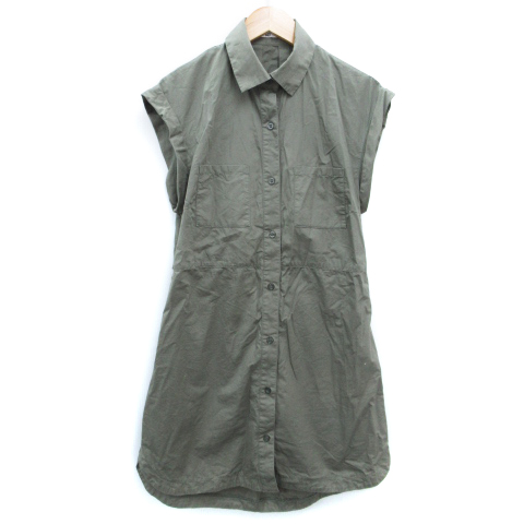 スライ Sly ワンピース シャツ 薄手 ひざ丈 ノースリーブ ロールアップ 切替 無地 2 カーキ Ff28 レディース 171 ベクトルパーク