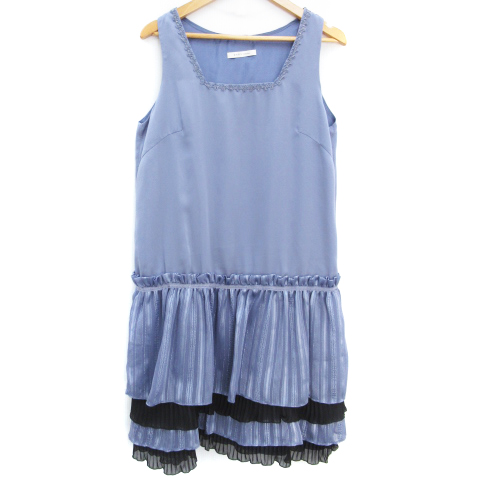 アクシーズファム Axes Femme ワンピース フレア ひざ丈 ノースリーブ スクエアネック 切替 ティアード加工 ストライプ柄 M 青 黒 ブルー ブラック Ff17 レディース 171 ベクトルパーク