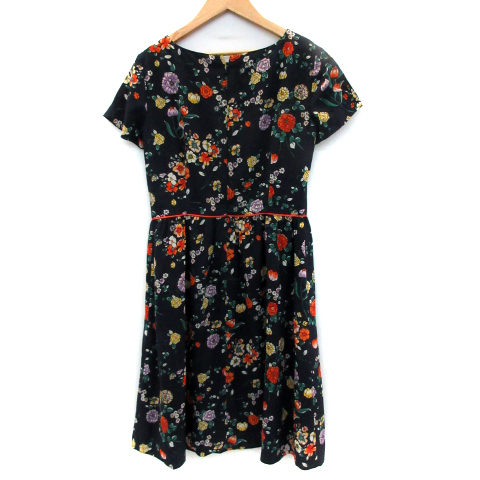 ブルックスブラザーズ Brooks Brothers ワンピース ミモレ丈 半袖 ラウンドネック 花柄 シルク 2 マルチカラー 紺 ネイビー オレンジ Sm39 レディース 171 ベクトルパーク