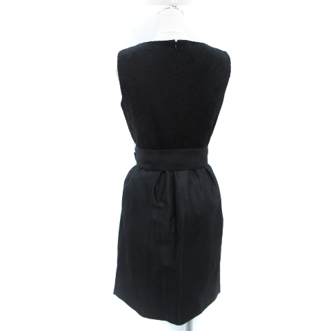 ソアリーク Soareak ワンピース ひざ丈 ノースリーブ ラウンドネック 切替 レース 刺繍 リボン付き M 黒 ブラック Ff24 レディース 171 ベクトルパーク