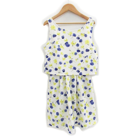 リエンダ Rienda ワンピース ノースリーブ ミニ丈 ラウンドネック 花柄 M マルチカラー ホワイト 白 Ms34 レディース 171 ベクトルパーク