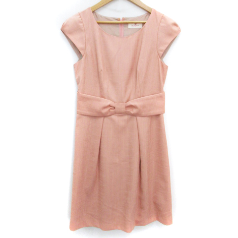 ルビーリベット Rubyrivet ワンピース ひざ丈 半袖 Uネック 切替 リボン 36 ベージュ Ff16 レディース 171 ベクトルパーク