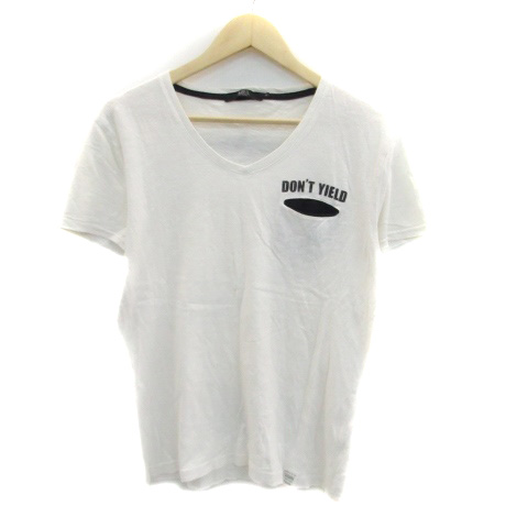 アズールバイマウジー Azul By Moussy Tシャツ カットソー Vネック 半袖 プリント S オフホワイト 黒 ブラック Ho37 メンズ 171 ベクトルパーク