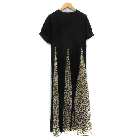 ジュエティ Jouetie ワンピース ロング丈 マキシ丈 五分袖 クルーネック ヒョウ柄 レオパード柄 M ブラック 黒 Ym31 レディース 171 ベクトルパーク