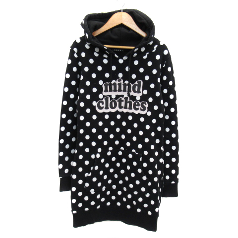 イング Ingni パーカーワンピース スウェット ミニ丈 長袖 裏起毛 ドット柄 プリント M 黒 ブラック Yk31 レディース 171 ベクトルパーク