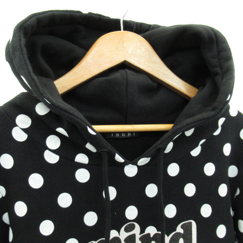 イング Ingni パーカーワンピース スウェット ミニ丈 長袖 裏起毛 ドット柄 プリント M 黒 ブラック Yk31 レディース 171 ベクトルパーク