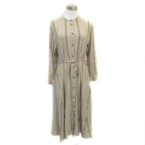 アズールバイマウジー Azul By Moussy シャツワンピース ロング丈 長袖 ウエストリボン スタンドカラー ストライプ柄 M チャコールグレー Yk1 レディース 171 ベクトルパーク