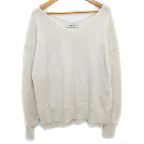 ナノユニバース Nano Universe ニット カットソー 長袖 Vネック ウール 透け感 無地 オーバーサイズ 38 アイボリー Ff13 レディース 171 ベクトルパーク
