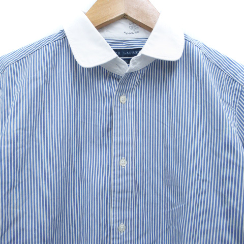 ラルフローレン Ralph Lauren Yシャツ ワイシャツ ドレスシャツ 長袖 スキッパーカラー ラウンドカラー ストライプ柄 5f 白 青 ホワイト ブルー Ff57 メンズ 171 ベクトルパーク