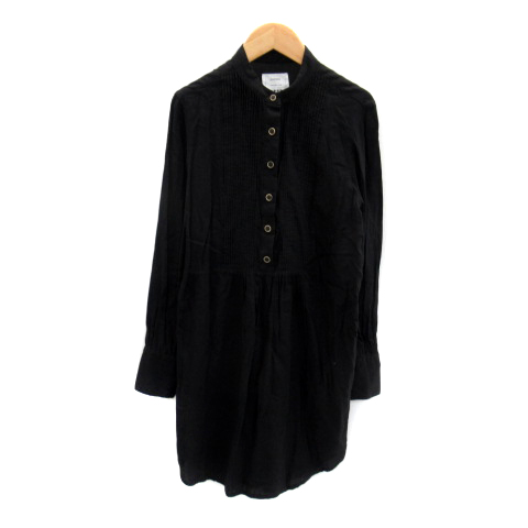 プラステ Plst シャツワンピース ひざ丈 長袖 スタンドカラー 無地 0 黒 ブラック Sy22 レディース 171 ベクトルパーク