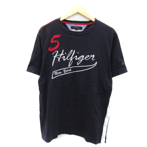 トミーヒルフィガー Tommy Hilfiger Tシャツ カットソー 半袖 ラウンドネック プリント刺繍 大きいサイズ Xl 紺 ネイビー Yk26 メンズ 171 ベクトルパーク
