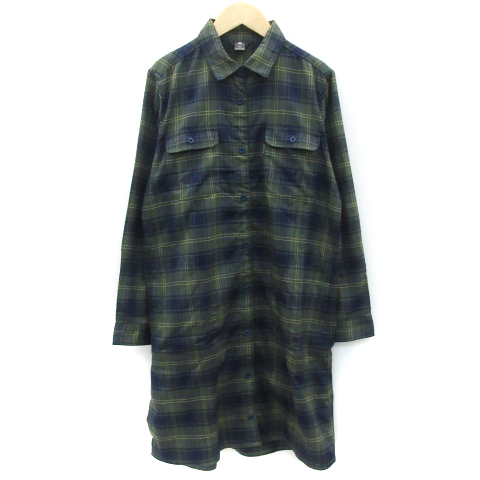 モンベル Montbell シャツワンピース ひざ丈 チェック柄 大きいサイズ Xl ネイビー 紺 グリーン Ym19 レディース 171 ベクトルパーク