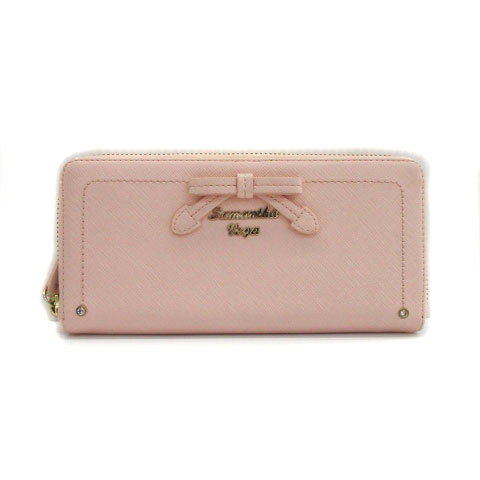 サマンサベガ Samantha Vega 長財布 ウォレット ラウンドファスナー ロゴ リボンモチーフ ビジュー フェイクレザー ピンク Ms22 レディース 171 ベクトルパーク