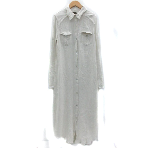 ゴア Goa シャツワンピース ロング丈 マキシ丈 長袖 フリンジ リネン F オフホワイト 白 Ym39 レディース 171 ベクトルパーク