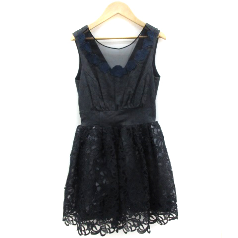 リリーブラウン Lily Brown パーティードレス ワンピース ミニ丈 ノースリーブ ラウンドネック チュール レース 刺繍 1 ネイビー 紺 Ym19 レディース 171 ベクトルパーク