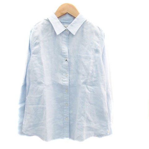 未使用品 ナノユニバース Nano Universe カジュアルシャツ 長袖 無地 リネン 40 水色 ライトブルー Ho35 レディース 171 ベクトルパーク
