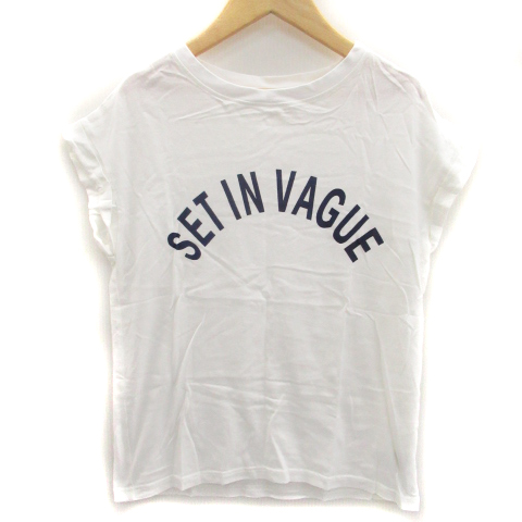 スナイデル Snidel Tシャツ カットソー フレンチスリーブ ラウンドネック プリント F 白 ホワイト 紺 ネイビー Sm10 レディース 171 ベクトルパーク