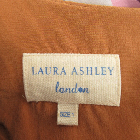 ローラアシュレイ LAURA ASHLEY ノースリーブワンピース ひざ丈 ラウンドネック 総柄 シルク混 1 マルチカラー キャメル /YK23 レディース