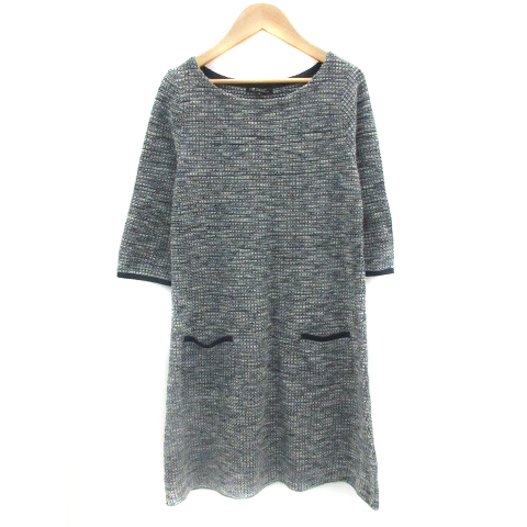 23区 オンワード樫山 ニット ワンピース ひざ丈 七分袖 ラウンドネック リネン混 38 ネイビー 紺 Ym11 レディース 171 ベクトルパーク