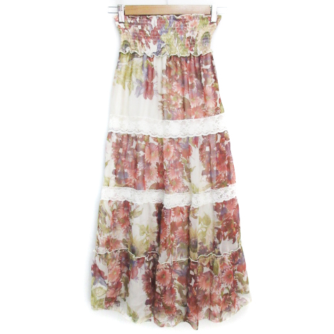 未使用品 セシルマクビー CECIL McBEE Fabulous フレアスカート ロング丈 マキシ丈 花柄 レース マルチカラー M 白 赤 ホワイト レッド /FF43 レディース
