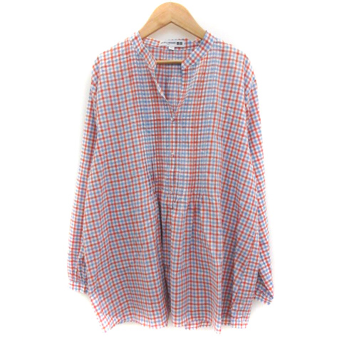 未使用品 ユニクロ Uniqlo シャツ ブラウス 長袖 スリットネック チェック柄 マルチカラー 大きいサイズ 3xl ライトブルー 水色 Ym34 レディース 171 ベクトルパーク
