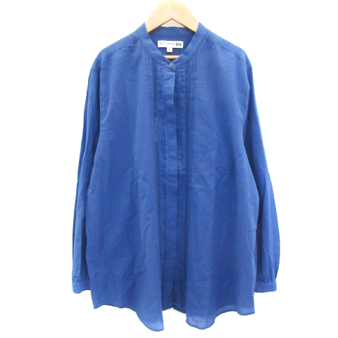 未使用品 ユニクロ Uniqlo シャツ ブラウス 長袖 バンドカラー レース 大きいサイズ 3xl ブルー 青 Ym37 レディース 171 ベクトルパーク