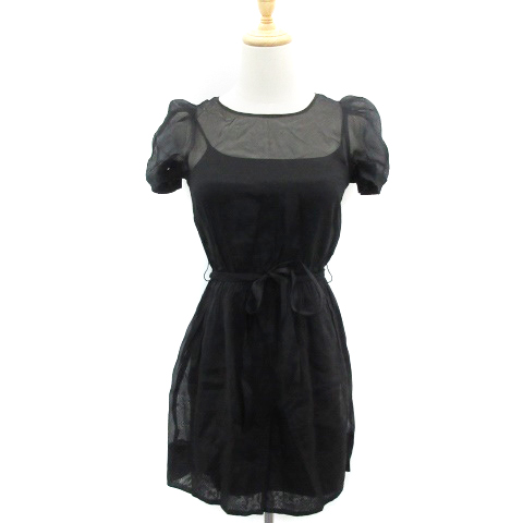 スナイデル Snidel ワンピース ミニ丈 半袖 クルーネック シースルー キャミソール付き F ブラック 黒 Ym1 レディース 171 ベクトルパーク