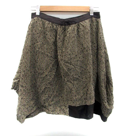 パドカレ pas de calais フレアスカート ひざ丈 ドット柄 シルク 黒 