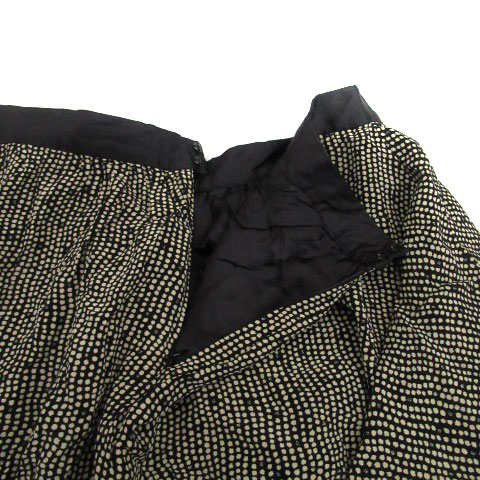 パドカレ pas de calais フレアスカート ひざ丈 ドット柄 シルク 黒 