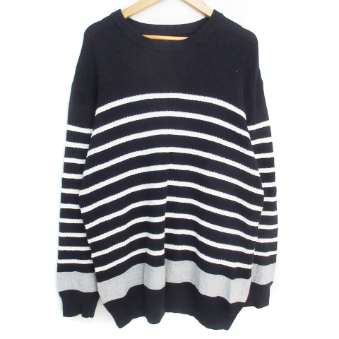 CHANEL BOUTIQUE 長袖ニットセーター ネイビー/ホワイト アニヴェルセル ANNIVERSAIRE ニット セーター 長袖 クルーネック