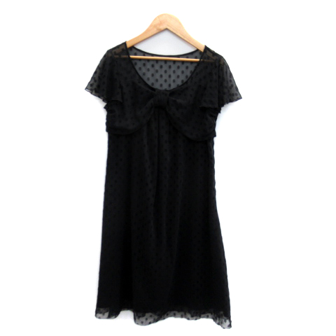 インディヴィ INDIVI ワンピース ひざ丈 ラウンドネック 半袖 ドット柄 