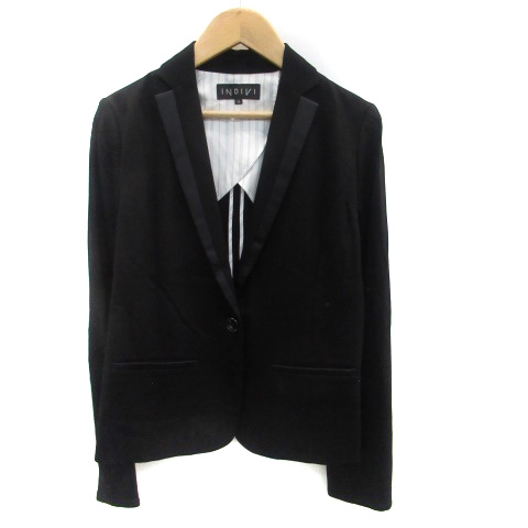 インディヴィ INDIVI テーラードジャケット シングル ミドル丈 36 黒  