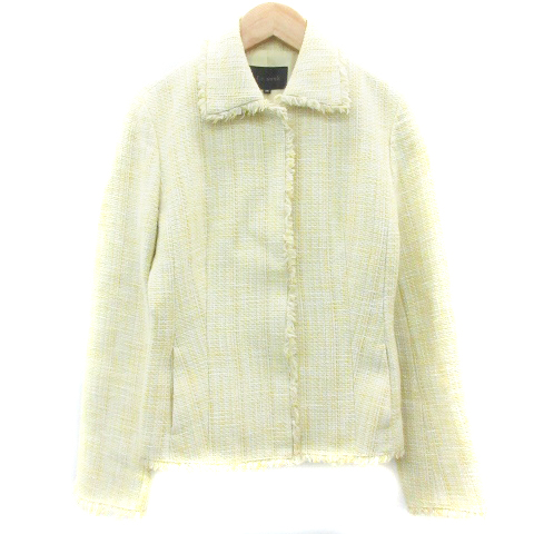 Le Souk ルスーク★ジャケット　白　ホワイト★サイズ　M ルスーク Le souk ステンカラージャケット ミドル丈 ツイード 総