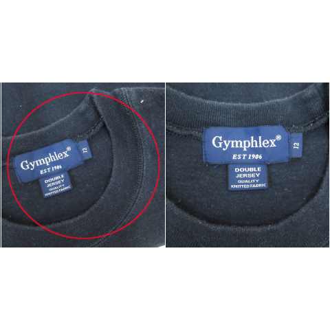 ジムフレックス Gymphlex 半袖カットソー サイズ12 L 白×ネイビー レディース ストライプ トップス ジムフレックス ロゴ チェーン刺繍 ロールアップ 半袖 Ｔ