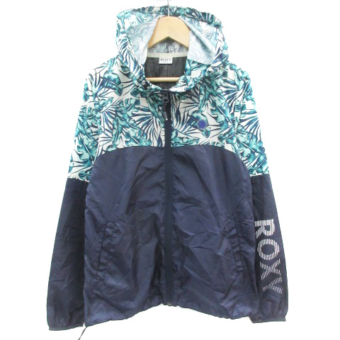 ロキシー ROXY ジャケット パーカー ミドル丈 ジップアップ 総柄 切替 S ネイビー 紺 /YM22 レディース