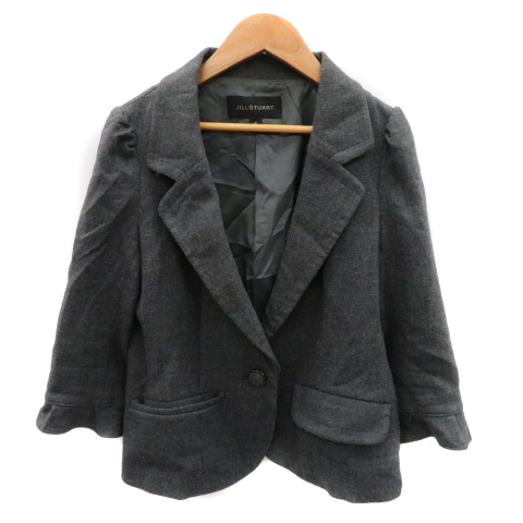 グレー ウール混紡 シングルボタン 突っ返す ブレザー 