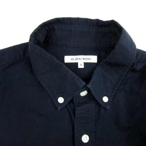 グローバルワーク　シャツ　長袖　ボタンダウン　ノーカラー　チェック