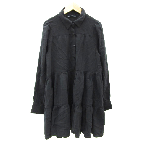 ザラ ZARA シャツワンピース ひざ丈 長袖 S ブラック 黒 /YM27 