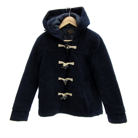 カスタネ Kastane ダッフルコート ショート丈 フード付き ウール F 紺