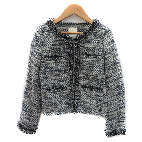 新品タグ付き♡MAXMARA ツイードベロア ノーカラージャケット ミドルネック セットアップ対応]ファンシーツイードノーカラージャケット