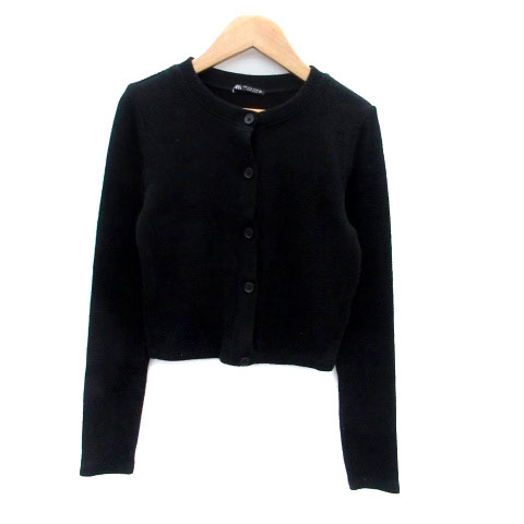 ザラ ZARA ニットカーディガン クルーネック ショート丈 黒 ブラック 