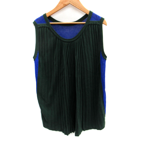 HERMES リネン×コットン ノースリーブ シャツ ブラウス ブルー 38  