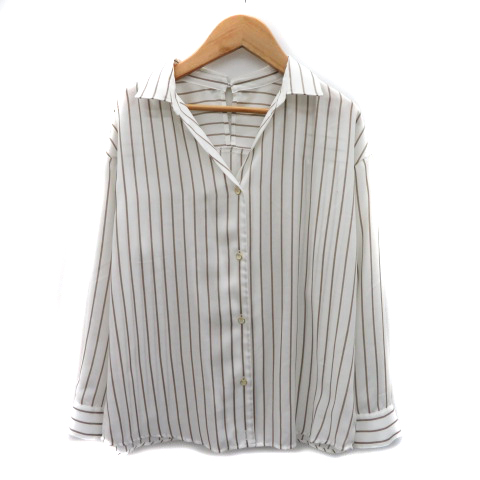 ノーリーズ Nolley s light シャツ ブラウス 長袖 スキッパーカラー ストライプ柄 オーバーサイズ 38 白 ホワイト YK17 レディース 171-902403180237