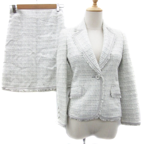 ☆ 麗し 新品・未使用☆【自由区】白系ツイード セットアップスーツ M  